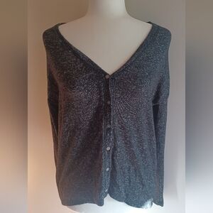 American Eagle Soft & Sexy Heathered Black V-neck Knit Cardigan